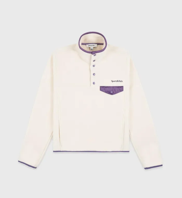 Sporty and Rich Polar Fleece And Sherpa Women Serif Logo Polar Sweatshirt 8211 CreamDusty Grape