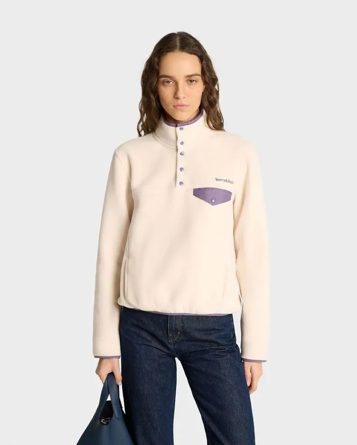 Sporty and Rich Polar Fleece And Sherpa Women Serif Logo Polar Sweatshirt 8211 CreamDusty Grape