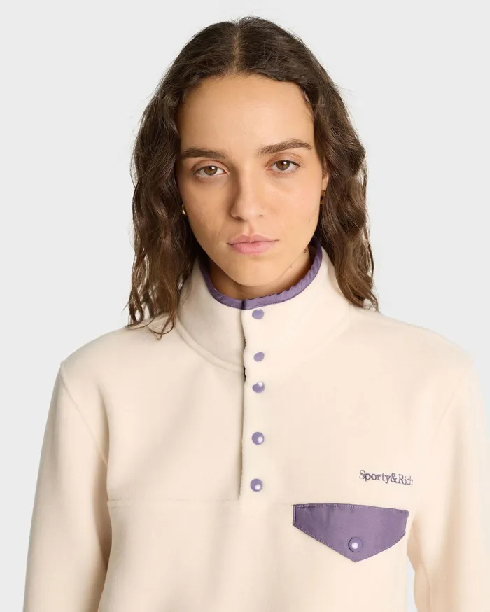 Sporty and Rich Polar Fleece And Sherpa Women Serif Logo Polar Sweatshirt 8211 CreamDusty Grape