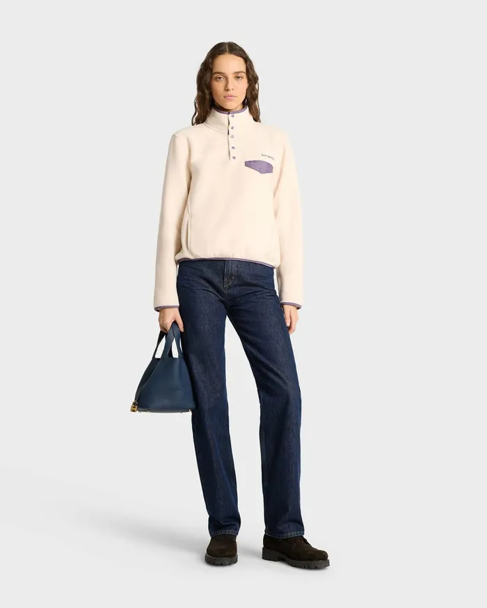 Sporty and Rich Polar Fleece And Sherpa Women Serif Logo Polar Sweatshirt 8211 CreamDusty Grape
