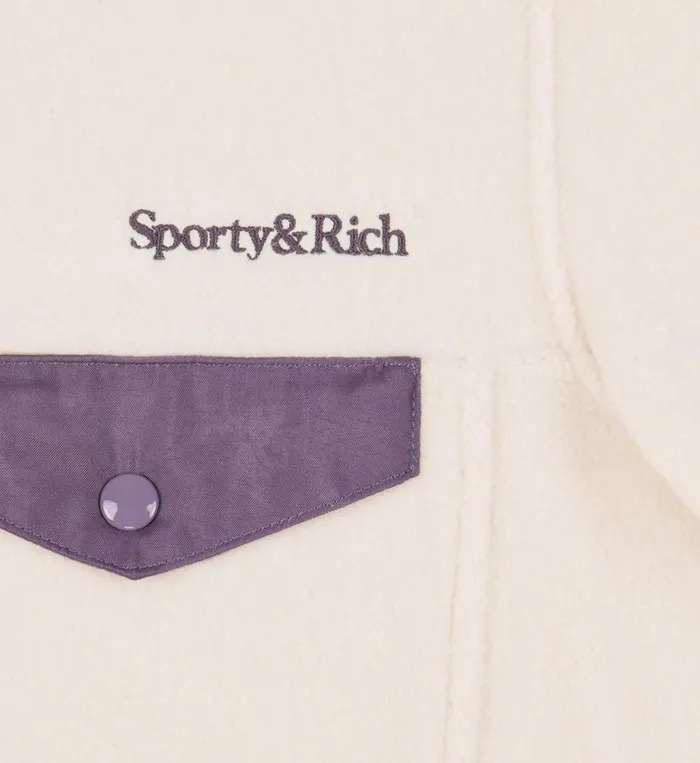 Sporty and Rich Polar Fleece And Sherpa Women Serif Logo Polar Sweatshirt 8211 CreamDusty Grape