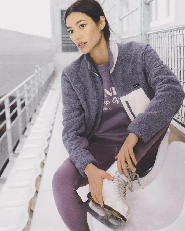 Sporty and Rich Polar Fleece And Sherpa Women Zipped Sherpa Jacket 8211 EggplantCream