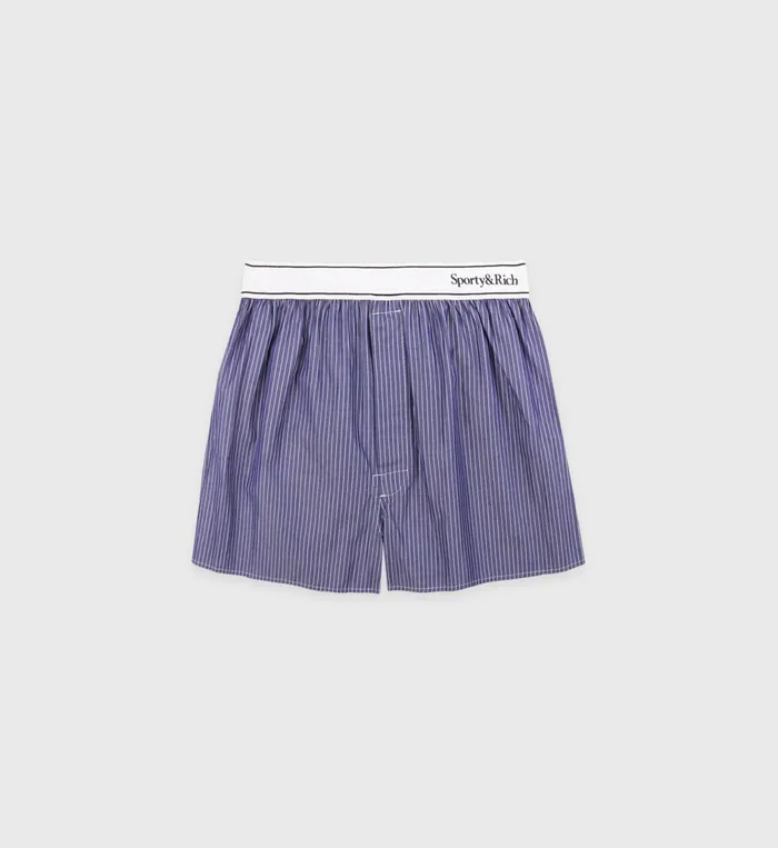 Sporty and Rich Shirting Women Serif Logo Boxer Short 8211 Navy Striped