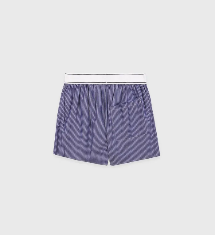 Sporty and Rich Shirting Women Serif Logo Boxer Short 8211 Navy Striped