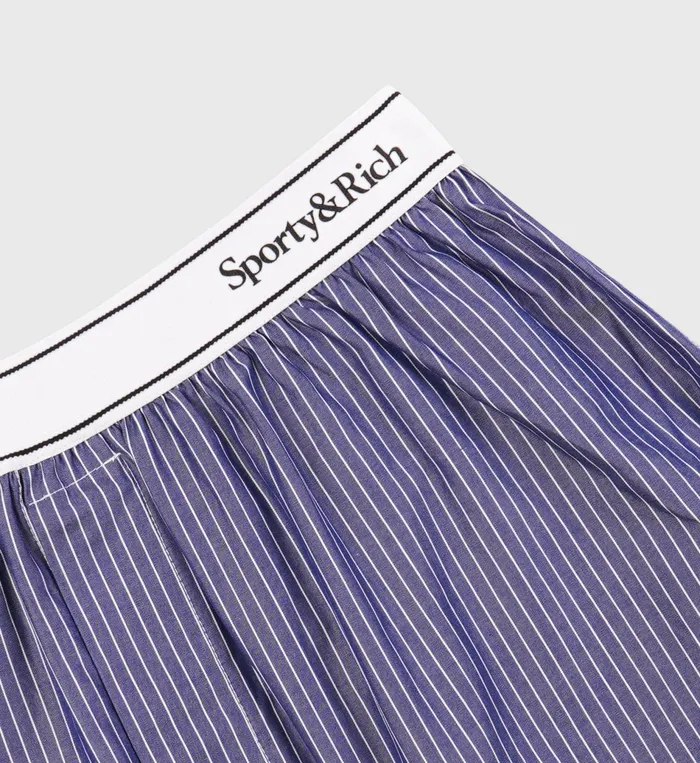 Sporty and Rich Shirting Women Serif Logo Boxer Short 8211 Navy Striped