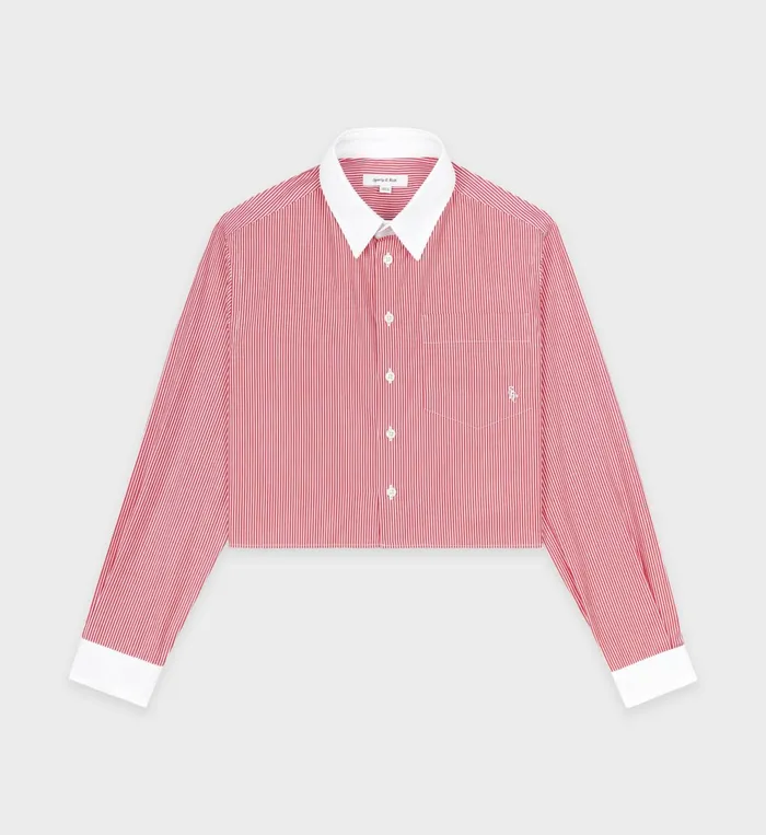 Sporty and Rich Shirting Women SRC Cropped Shirt 8211 WhiteRed Stripe