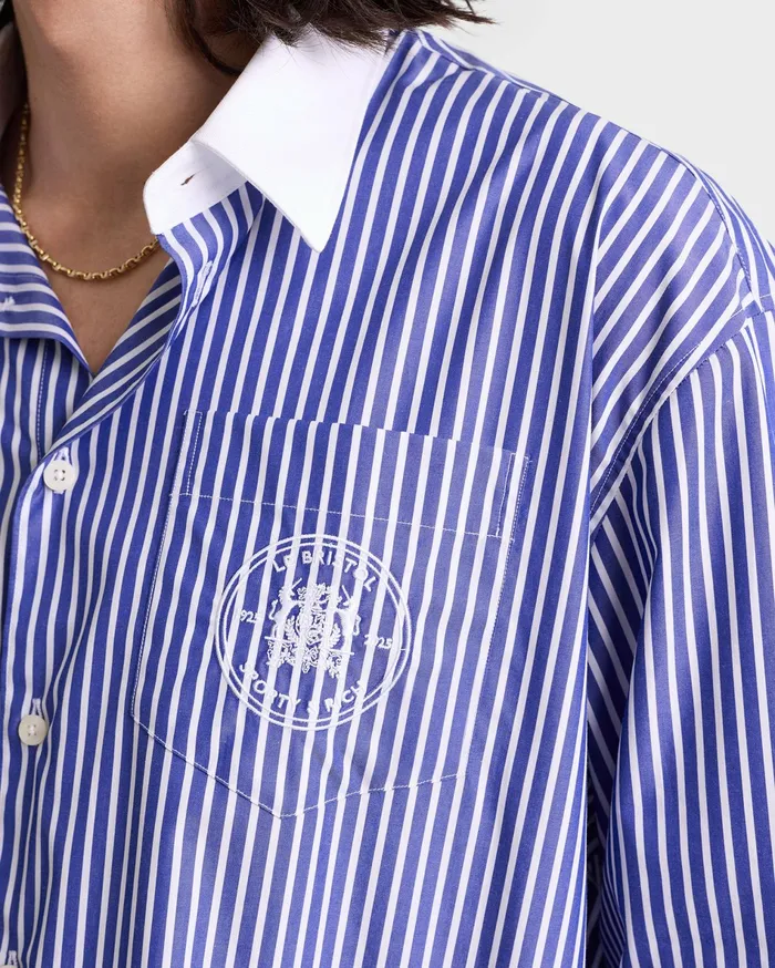 Sporty and Rich Shirts Men Bristol Crest 100th Oversized Shirt 8211 NavyWhite