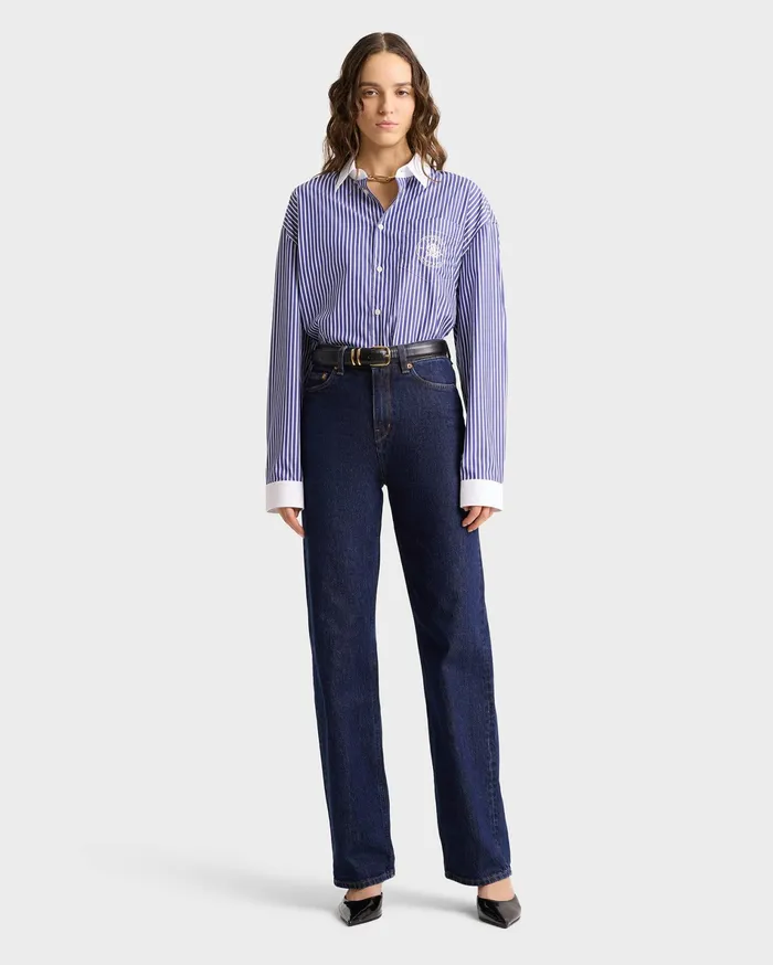 Sporty and Rich Shirts Men Bristol Crest 100th Oversized Shirt 8211 NavyWhite