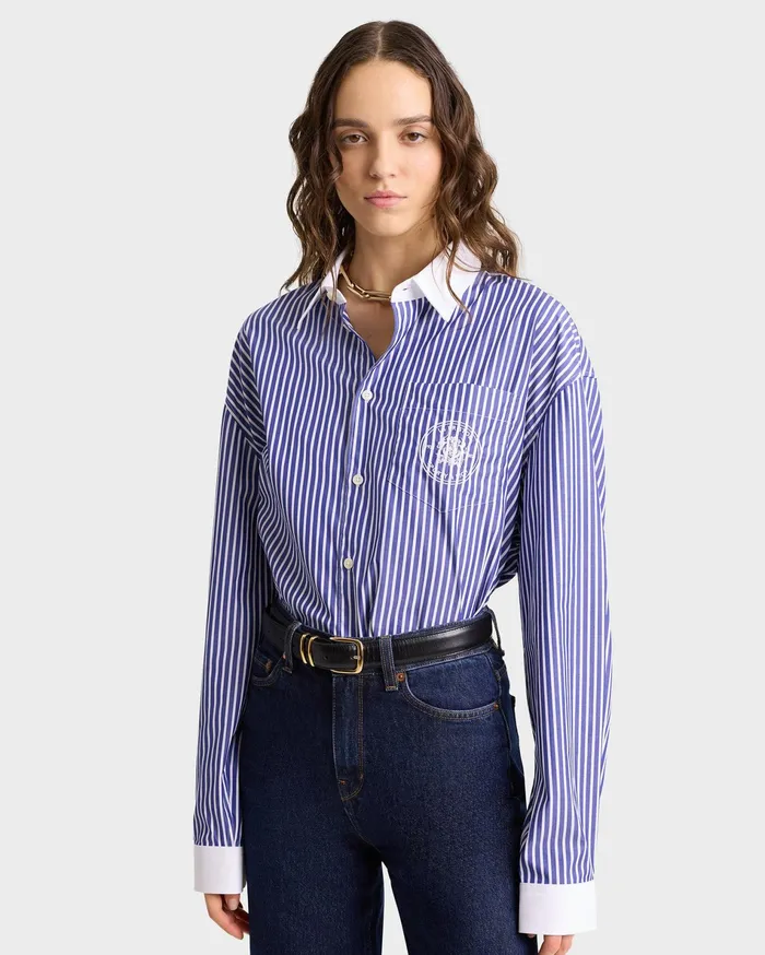 Sporty and Rich Shirts Men Bristol Crest 100th Oversized Shirt 8211 NavyWhite
