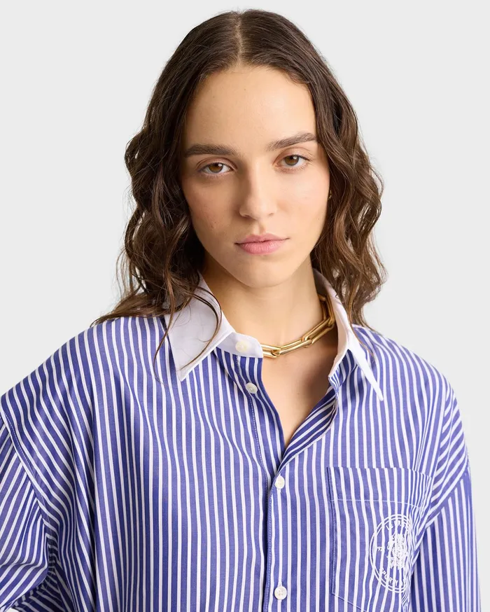 Sporty and Rich Shirts Men Bristol Crest 100th Oversized Shirt 8211 NavyWhite
