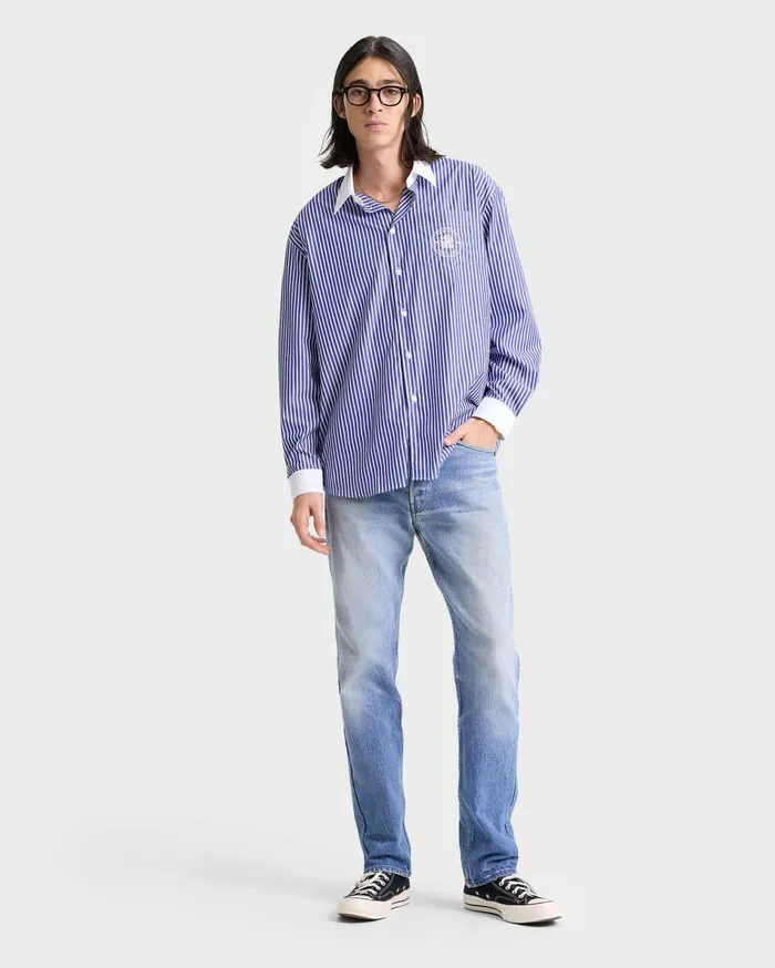 Sporty and Rich Shirts Men Bristol Crest 100th Oversized Shirt 8211 NavyWhite