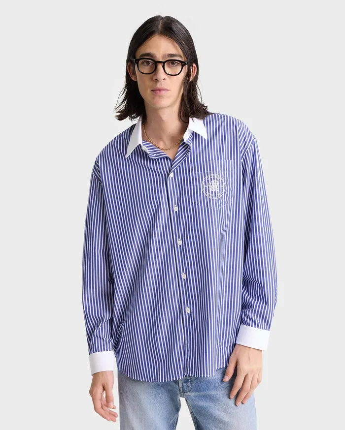 Sporty and Rich Shirts Men Bristol Crest 100th Oversized Shirt 8211 NavyWhite