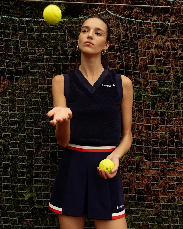 Sporty and Rich Skirts and Dresses Women Serif Logo Mila Skirt 8211 NavyWhiteRed