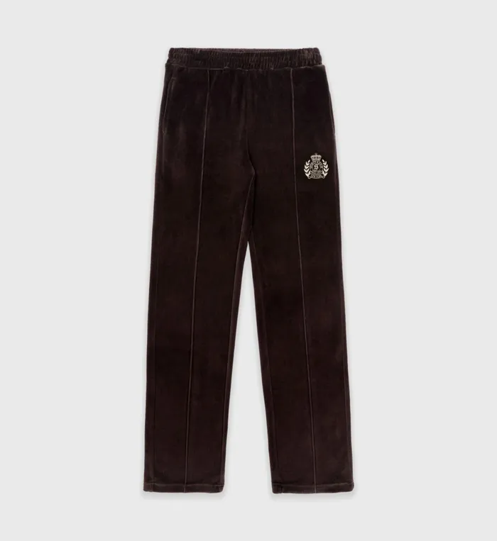 Sporty and Rich Sweatpants Women NY Crest Velour Track Pant 8211 ChocolateCream