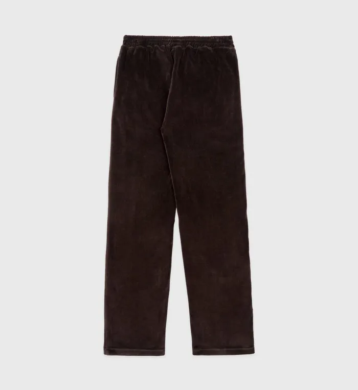 Sporty and Rich Sweatpants Women NY Crest Velour Track Pant 8211 ChocolateCream