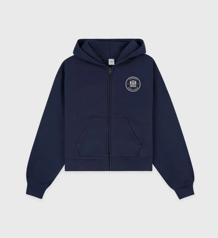 Sporty and Rich Sweatshirts Women Bristol Crest 100th Cropped Zip Hoodie 8211 NavyCream