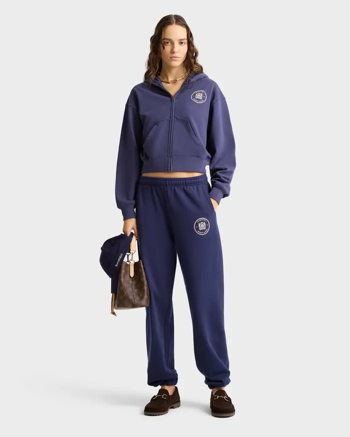 Sporty and Rich Sweatshirts Women Bristol Crest 100th Cropped Zip Hoodie 8211 NavyCream