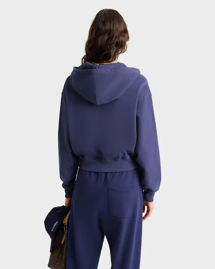 Sporty and Rich Sweatshirts Women Bristol Crest 100th Cropped Zip Hoodie 8211 NavyCream
