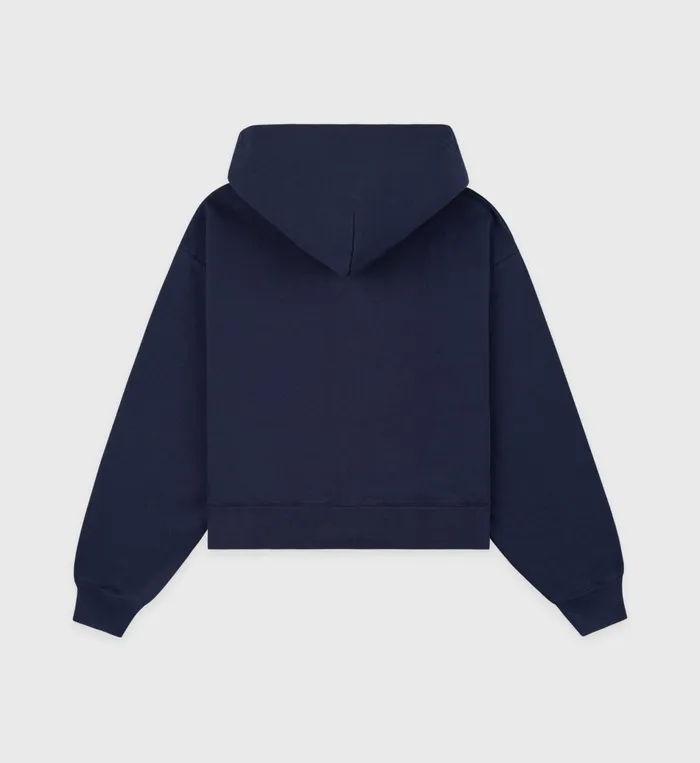Sporty and Rich Sweatshirts Women Bristol Crest 100th Cropped Zip Hoodie 8211 NavyCream