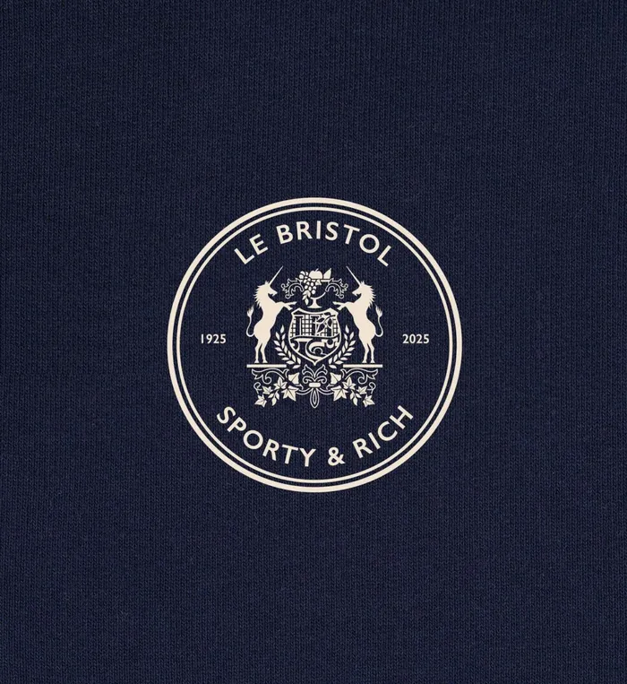 Sporty and Rich Sweatshirts Women Bristol Crest 100th Cropped Zip Hoodie 8211 NavyCream