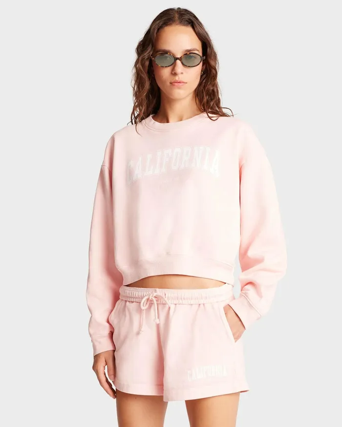 Sporty and Rich Sweatshirts Women California Cropped Crewneck 8211 BalletWhite
