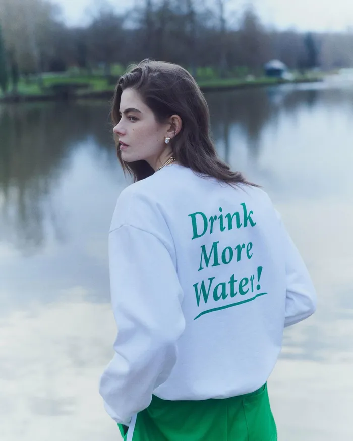 Sporty and Rich Sweatshirts Women Drink More Water Crewneck 8211 WhiteVerde