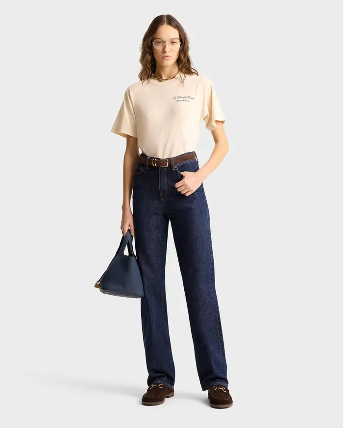 Sporty and Rich TShirts and Tops Women Faubourg T Shirt 8211 CreamChocolate