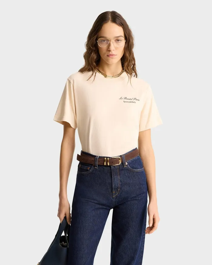 Sporty and Rich TShirts and Tops Women Faubourg T Shirt 8211 CreamChocolate