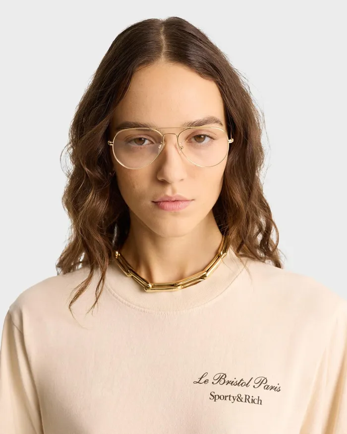 Sporty and Rich TShirts and Tops Women Faubourg T Shirt 8211 CreamChocolate