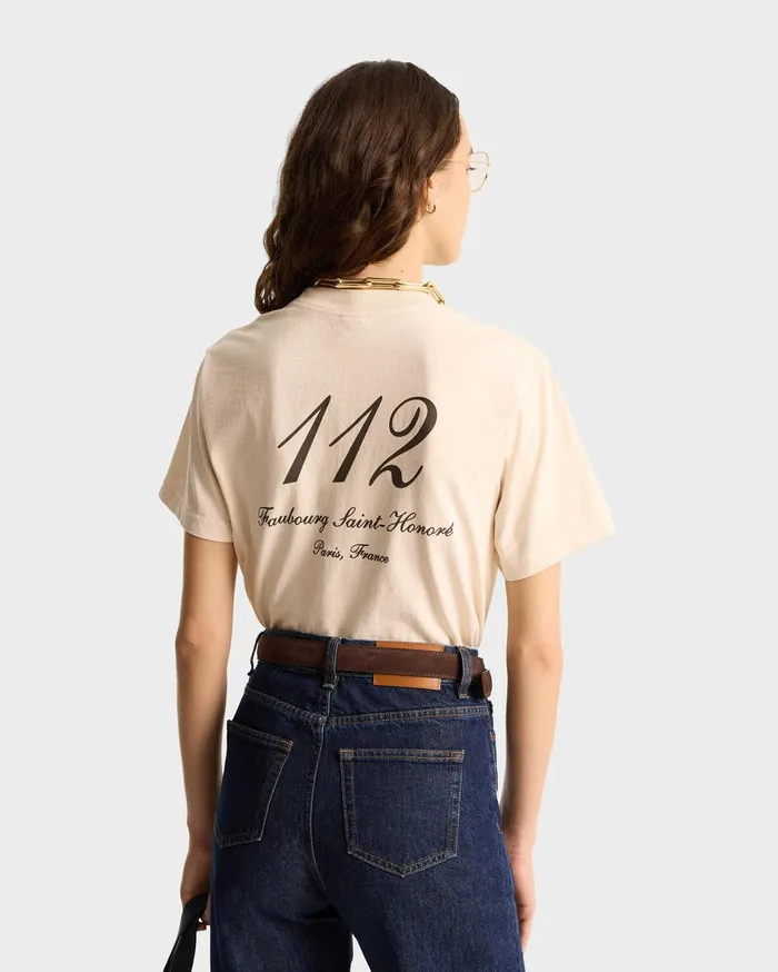 Sporty and Rich TShirts and Tops Women Faubourg T Shirt 8211 CreamChocolate