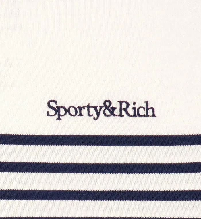 Sporty and Rich TShirts and Tops Women Serif Logo Mariniere Sweater 8211 Off WhiteNavy Stripe