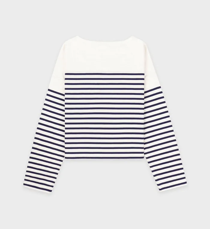 Sporty and Rich TShirts and Tops Women Serif Logo Mariniere Sweater 8211 Off WhiteNavy Stripe