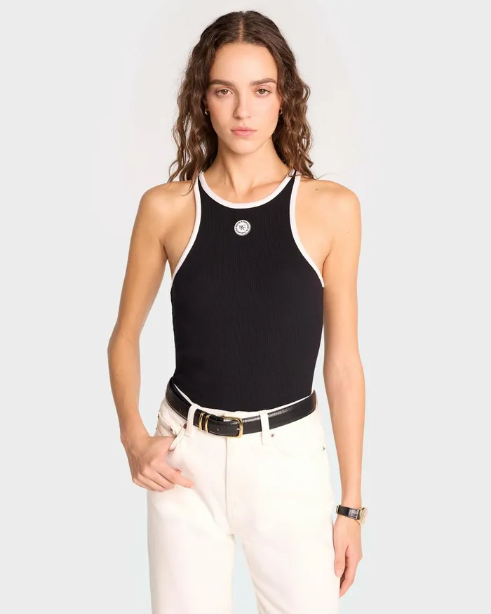 Sporty and Rich TShirts and Tops Women SRHWC Ribbed Tank 8211 BlackWhite
