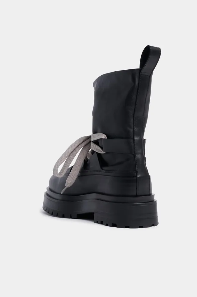 Stutterheim Lace Walker Leather Black Women Lace Up Boots