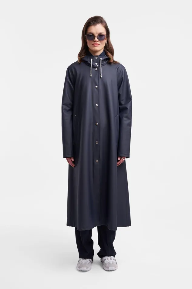 Stutterheim Mosebacke Long Print Raincoat Navy Women Long Raincoats