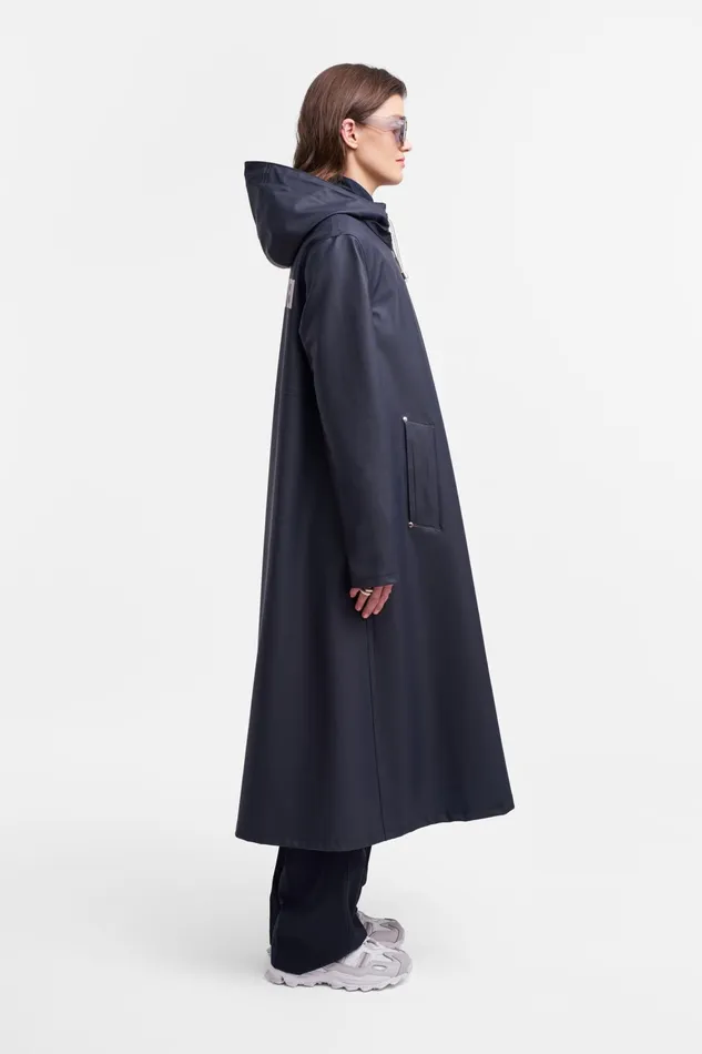 Stutterheim Mosebacke Long Print Raincoat Navy Women Long Raincoats