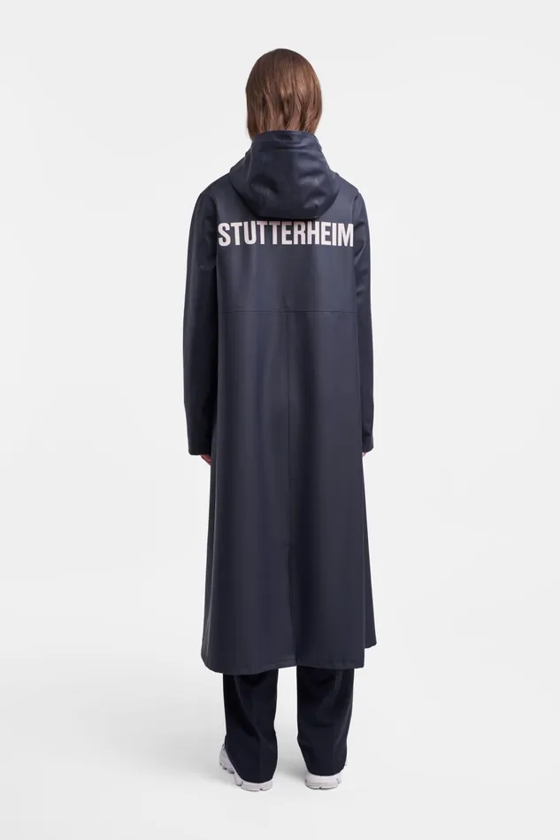 Stutterheim Mosebacke Long Print Raincoat Navy Women Long Raincoats