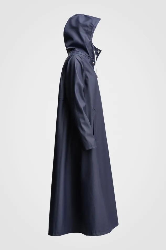 Stutterheim Mosebacke Long Print Raincoat Navy Women Long Raincoats
