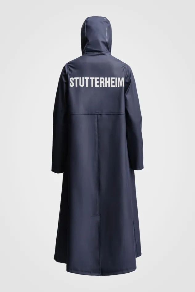 Stutterheim Mosebacke Long Print Raincoat Navy Women Long Raincoats