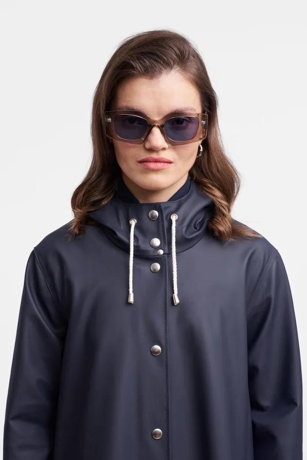 Stutterheim Mosebacke Long Print Raincoat Navy Women Long Raincoats