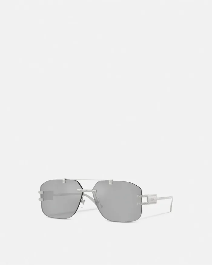 Sunglasses Men Versace Damier Plaque Sunglasses Silver