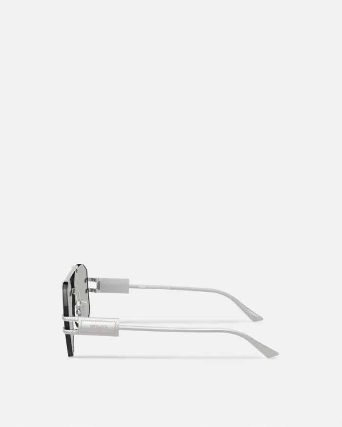 Sunglasses Men Versace Damier Plaque Sunglasses Silver