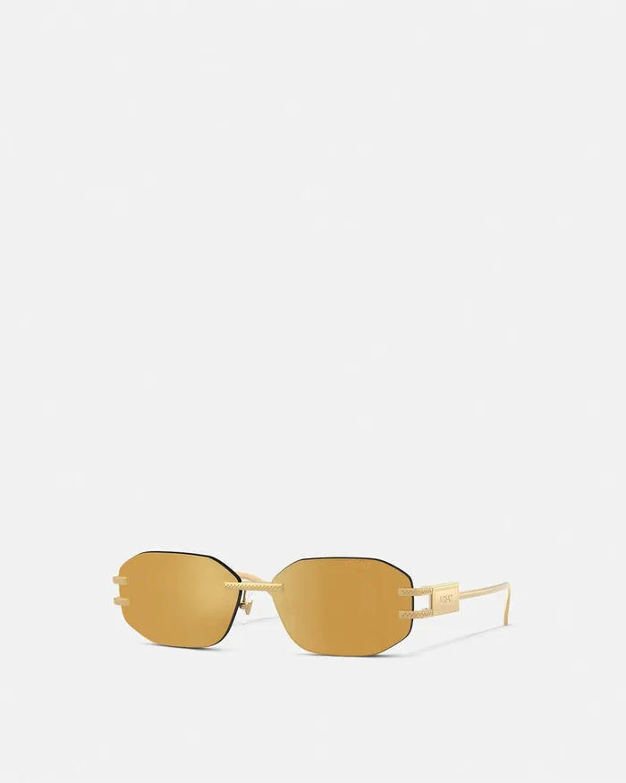 Sunglasses Women Versace Damier Plaque Sunglasses Gold