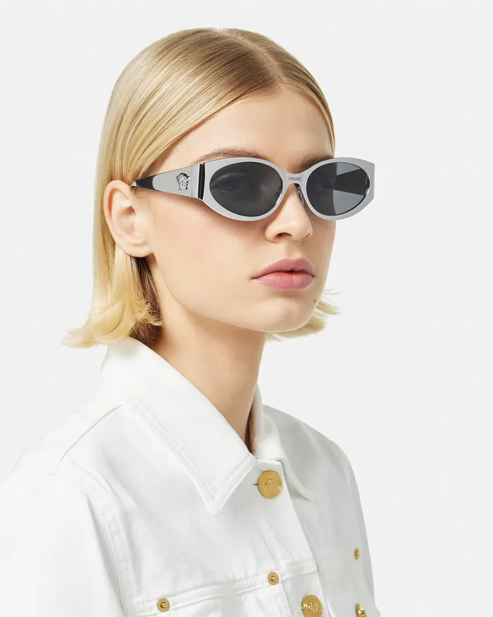 Sunglasses Women Versace La Medusa Oval Sunglasses Silver