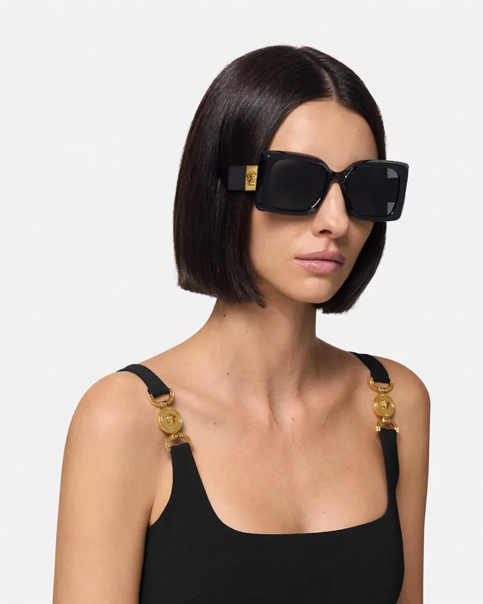 Sunglasses Women Versace Medusa Plaque Maxi Sunglasses Blackgold