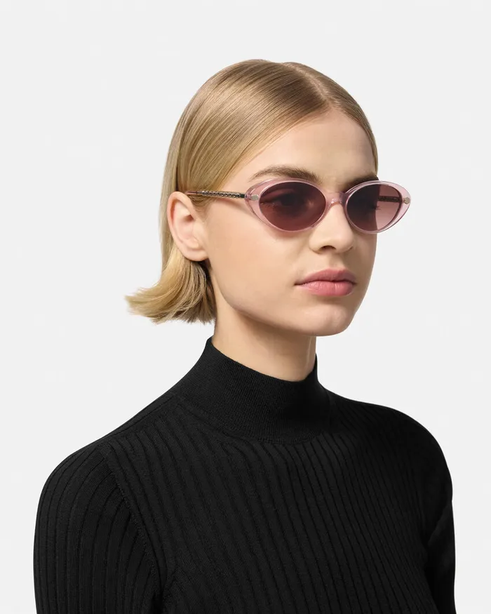 Sunglasses Women Versace Tubular Greca Oval Sunglasses Pink