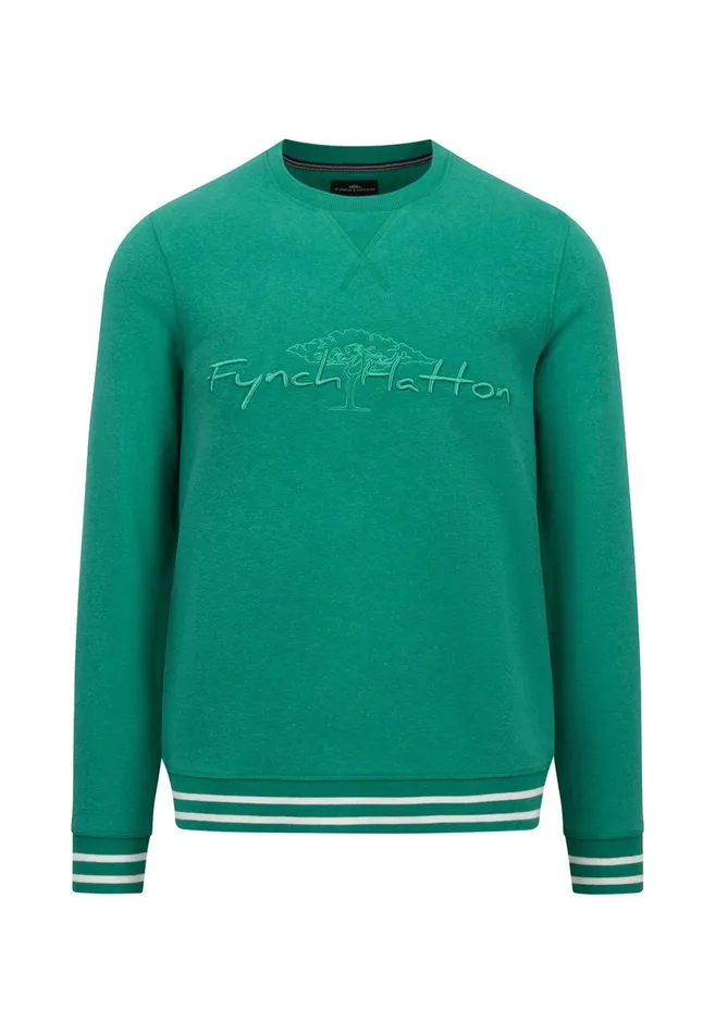 Sweater Men FYNCHHATTON Cotton Sweater With Logo Detail Cloud Bluemedium Graynavygrass Green