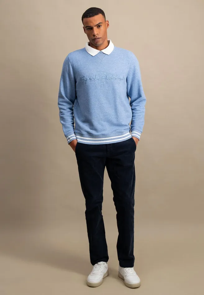 Sweater Men FYNCHHATTON Cotton Sweater With Logo Detail Cloud Bluemedium Graynavygrass Green