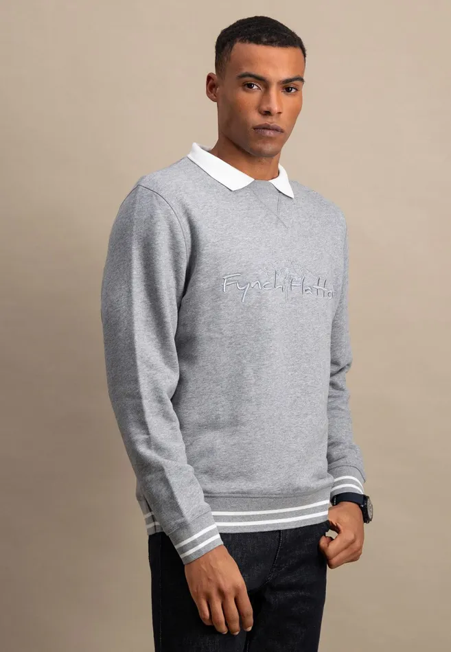 Sweater Men FYNCHHATTON Cotton Sweater With Logo Detail Cloud Bluemedium Graynavygrass Green