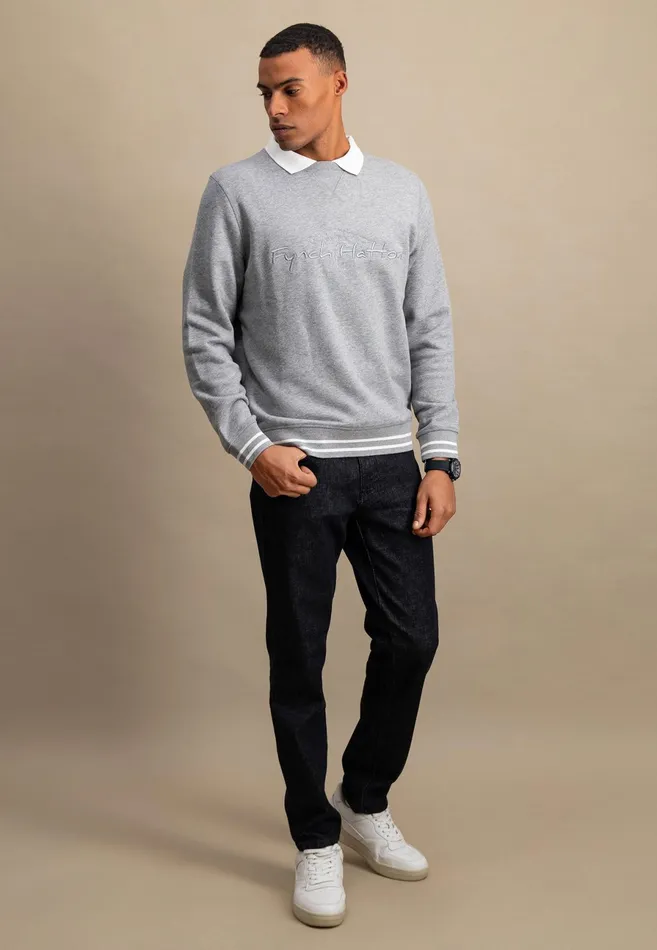 Sweater Men FYNCHHATTON Cotton Sweater With Logo Detail Cloud Bluemedium Graynavygrass Green